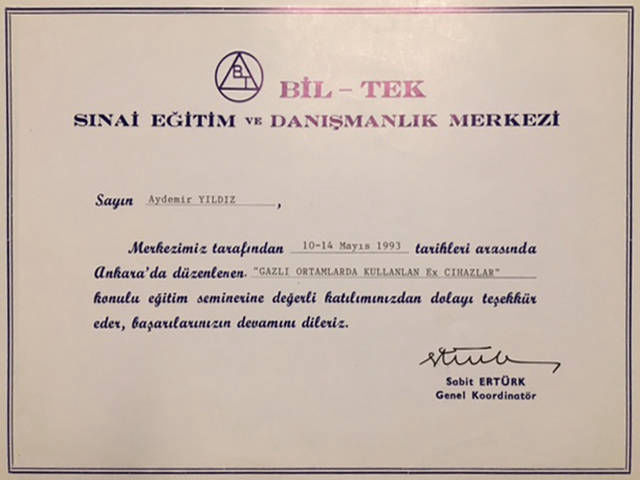 Bil-Tek gazlı ortamlarda kullanılan Ex cihazlar eğitim belgesi