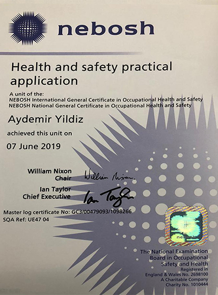 NEBOSH International General Certificate belgesi